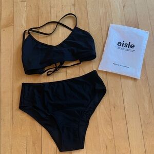 Aisle Black Strappy Bikini Top & High-Waist Bottom Set